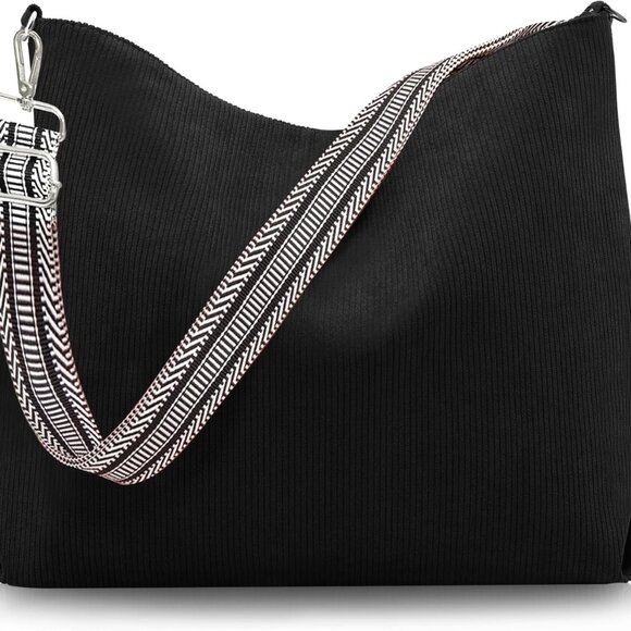 Women’s Corduroy Tote Bag Large Capacity Zipper Adjustable Straps Daily Use - Picture 1 of 8
